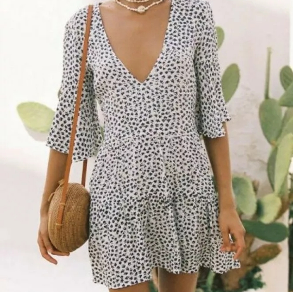 Faithfull the Brand Dress Rae Blue Floral Dress 8